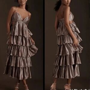 BHLDN by Carly Cushnie Brenna Tiered Pleated V-Neck Cutout Midi Dress